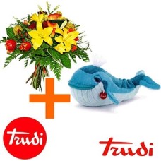 OFFER! Trudi 36cm whale plush + Flowers (Curated)